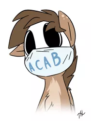 Size: 1500x2000 | Tagged: safe, artist:fakskis, derpibooru import, oc, oc:pencil draft, unofficial characters only, pegasus, pony, acab, bait, bust, chest fluff, duckery in the description, ear freckles, freckles, male, mask, op is a duck, politics, reaction image, stallion, wing freckles