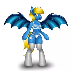 Size: 4000x4000 | Tagged: suggestive, artist:skairsy, derpibooru import, oc, oc:aliax smily, unofficial characters only, anthro, bat pony, pony, unguligrade anthro, bat pony oc, bat wings, bra, bra on pony, clothes, commission, crossdressing, cute, lacy underwear, lingerie, male, socks, spread wings, thigh highs, underwear, wings, ych result