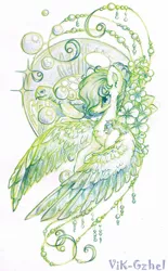 Size: 1280x2058 | Tagged: safe, artist:victorgzhel, derpibooru import, pegasus, pony, turtle, female, flower, mare, solo, traditional art