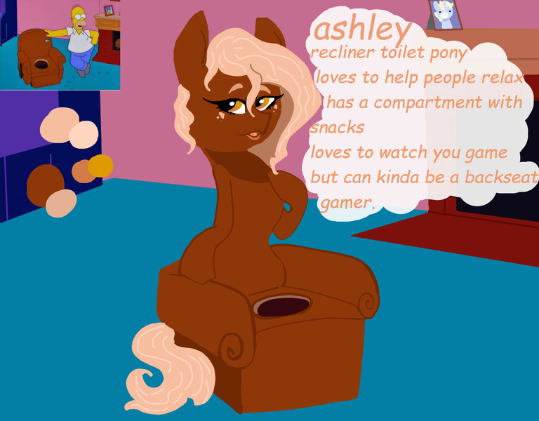 Size: 1121x876 | Tagged: safe, artist:nootaz, derpibooru import, oc, oc:ashley, ponified, object pony, original species, pony, toilet pony, but why, simpsons did it, the simpsons, toilet, why