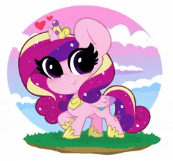 Size: 2048x1907 | Tagged: safe, artist:kittyrosie, derpibooru import, princess cadance, alicorn, pony, chibi, cloud, cute, cutedance, female, heart, looking at you, mare, sky, solo, sparkly mane