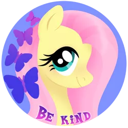 Size: 1024x1024 | Tagged: safe, artist:kabuvee, derpibooru import, part of a set, fluttershy, butterfly, insect, pony, be kind, bust, circle background, cute, female, kindness, looking at you, mare, portrait, shyabetes, simple background, smiling, solo, three quarter view, transparent background