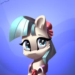 Size: 2500x2500 | Tagged: safe, artist:shido-tara, derpibooru import, coco pommel, earth pony, pony, bust, cute, female, looking up, mare, portrait, simple background, smiling, solo