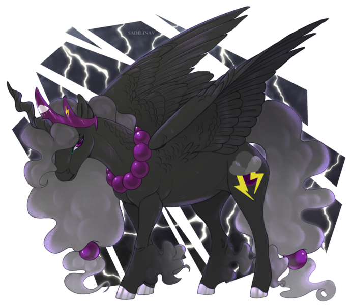 Size: 1024x888 | Tagged: safe, artist:sadelinav, derpibooru import, oc, oc:lightning queen, alicorn, pony, crooked horn, female, horn, mare, ow the edge, solo