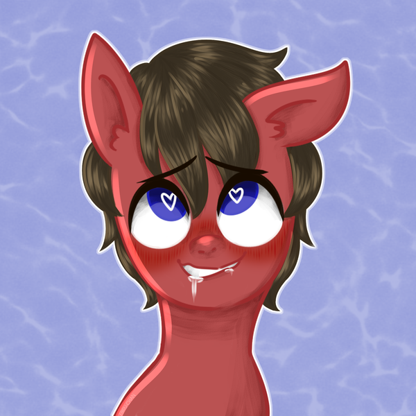 Size: 2000x2000 | Tagged: suggestive, artist:ebiruchan, derpibooru import, oc, oc:bass frets, unofficial characters only, earth pony, ahegao, blushing, drool, heart eyes, male, open mouth, simple background, solo, tongue out, wingding eyes