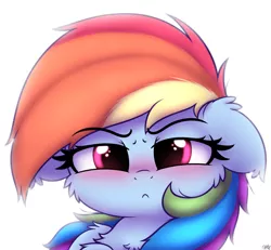 Size: 2600x2400 | Tagged: safe, artist:heavymetalbronyyeah, derpibooru import, rainbow dash, pony, >:<, angry, blushing, cheek fluff, chest fluff, cute, daaaaaaaaaaaw, dashabetes, ear fluff, female, floppy ears, frown, looking at you, madorable, mare, rainbow dash is not amused, shoulder fluff, simple background, solo, tsunderainbow, tsundere, unamused, white background