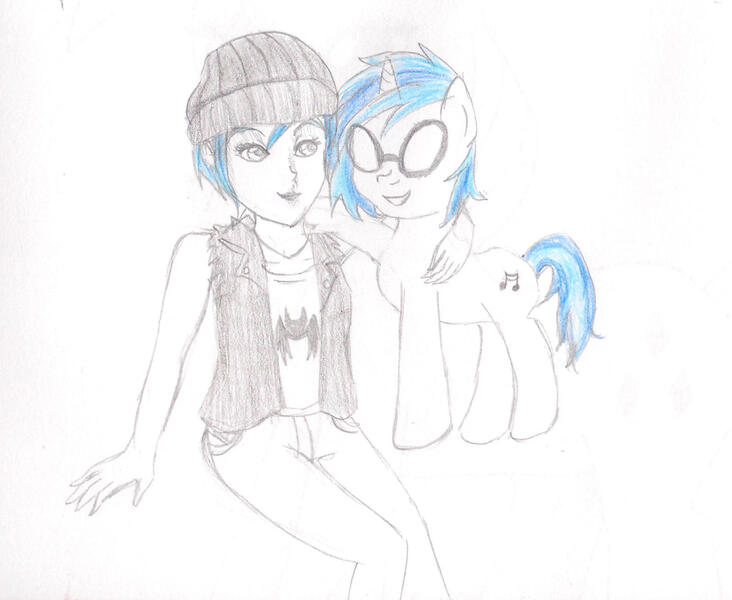 Size: 1599x1311 | Tagged: artist:wrath-marionphauna, chloe price, crossover, derpibooru import, life is strange, safe, traditional art, vinyl scratch