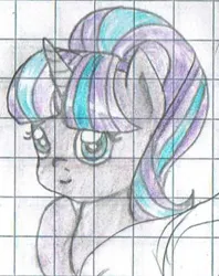 Size: 458x577 | Tagged: artist:wrath-marionphauna, colored pencil drawing, derpibooru import, evil starlight, female, safe, sketch, smiling, solo, starlight glimmer, traditional art
