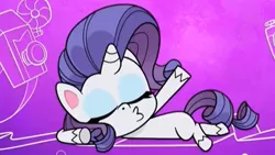 Size: 739x416 | Tagged: animation error, badge of shame, derpibooru import, edit, eyes closed, eyeshadow, makeup, markless, missing cutie mark, my little pony: pony life, pose, rarity, safe, screencap, spoiler:pony life s01e10, spoiler:pony life s01e13