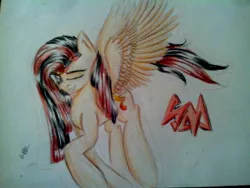 Size: 1280x960 | Tagged: safe, artist:kiwwsplash, derpibooru import, oc, unofficial characters only, pegasus, pony, one eye closed, pegasus oc, solo, traditional art, wings, wink