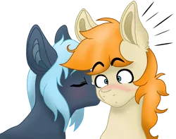Size: 4000x3158 | Tagged: artist needed, safe, derpibooru import, oc, oc:mariana, oc:pizzamovies, unofficial characters only, original species, pony, shark, shark pony, blushing, female, kissing, mare, shipping, simple background, transparent background