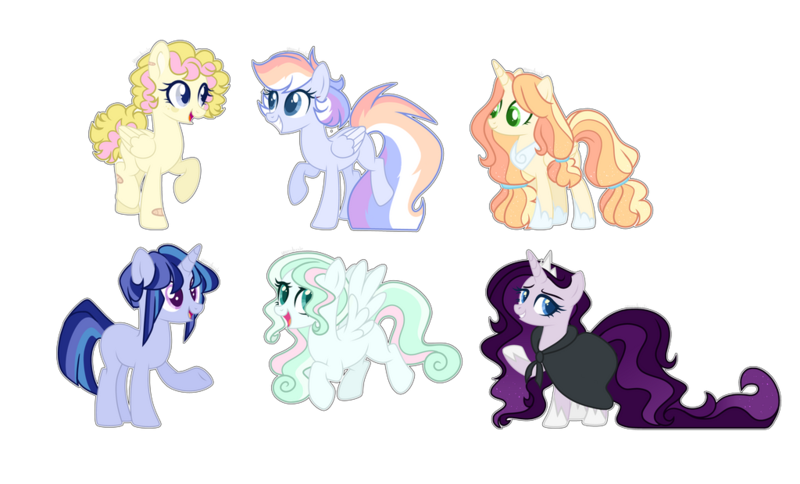 Size: 1024x620 | Tagged: safe, artist:yourrdazzle, derpibooru import, oc, unofficial characters only, pegasus, pony, unicorn, female, magical lesbian spawn, mare, offspring, parent:derpy hooves, parent:fluttershy, parent:king sombra, parent:night glider, parent:pinkie pie, parent:rainbow dash, parent:rarity, parent:stygian, parent:twilight sparkle, parent:vapor trail, parents:applelestia, parents:derpypie, parents:sombrarity, parents:twigian, parents:vaporshy, simple background, transparent background