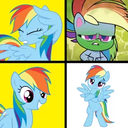 Size: 1300x1300 | Tagged: safe, derpibooru import, edit, edited screencap, screencap, rainbow dash, pegasus, pony, my little pony: pony life, pinkie pie: hyper-helper, spoiler:pony life s01e06, drama, female, g4 purist, mare, meme, pony life drama, sick