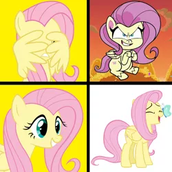 Size: 1300x1300 | Tagged: safe, derpibooru import, edit, edited screencap, screencap, fluttershy, butterfly, insect, pegasus, pony, death of a sales-pony, my little pony: pony life, spoiler:pony life s01e07, spoiler:pony life s01e08, drama, female, g4 purist, mare, meme, pony life drama