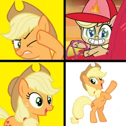 Size: 1300x1300 | Tagged: safe, derpibooru import, edit, edited screencap, screencap, applejack, earth pony, pony, how applejack got her hat back, my little pony: pony life, spoiler:pony life s01e04, bipedal, drama, female, g4 purist, mare, meme, op is a duck, op isn't even trying anymore, pony life drama