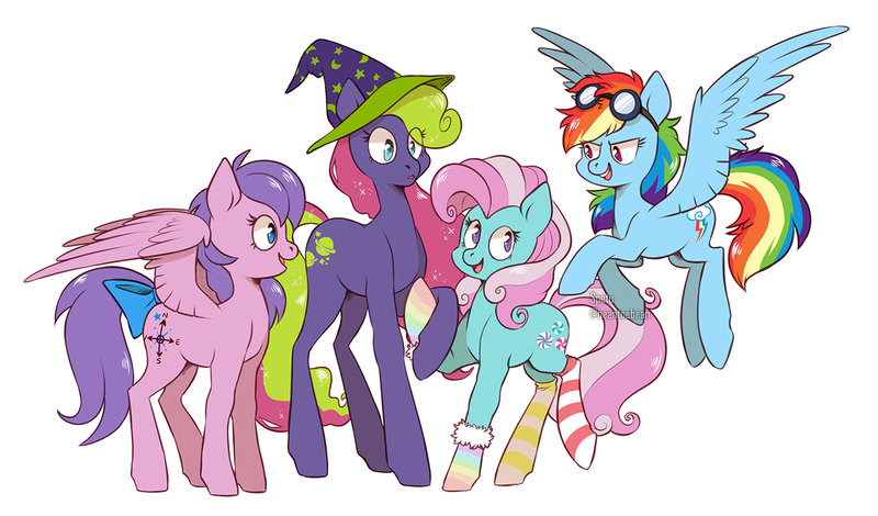 Size: 1400x822 | Tagged: safe, artist:beantoebean, artist:spetu, derpibooru import, minty, north star, princess crystal, rainbow dash, earth pony, pegasus, g1, g2, g3, g4