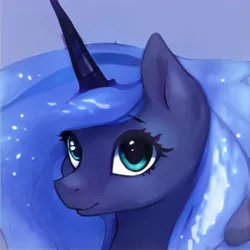 Size: 1024x1024 | Tagged: safe, artist:thisponydoesnotexist, derpibooru import, machine learning generated, oc, unofficial characters only, pony, unicorn, artificial intelligence, blue background, ethereal mane, female, image, jpeg, mare, neural network, not luna, simple background, solo, starry mane