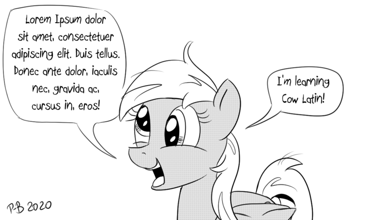 Size: 1200x675 | Tagged: artist:pony-berserker, derpibooru import, derpy being derpy, derpy hooves, lorem ipsum, pony-berserker's twitter sketches, punchline in the description, safe, sketch, stippling, wat