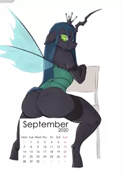 Size: 2480x3508 | Tagged: anthro, artist:longtailshort, ass, breasts, bugbutt, butt, calendar, changeling, changeling queen, clothes, derpibooru import, female, nudity, queen chrysalis, socks, solo, stockings, suggestive, thigh highs