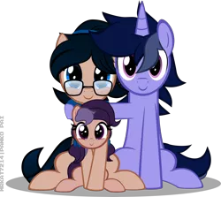 Size: 7548x6733 | Tagged: safe, artist:mrkat7214, derpibooru import, oc, oc:crescend cinnamon, oc:lavender adagio, oc:purple flix, unofficial characters only, earth pony, pony, unicorn, absurd resolution, family, father and child, father and daughter, female, glasses, husband and wife, looking at you, male, mother and child, mother and daughter, simple background, sitting, transparent background, vector