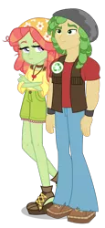 Size: 494x1073 | Tagged: safe, artist:limedazzle, artist:maretrick, derpibooru import, edit, sandalwood, tree hugger, equestria girls, clothes, crack shipping, crossed arms, equestria girls-ified, female, hippie, jewelry, male, necklace, pants, shipping, shoes, shorts, show accurate, simple background, smiling, straight, transparent background, treewood, vector