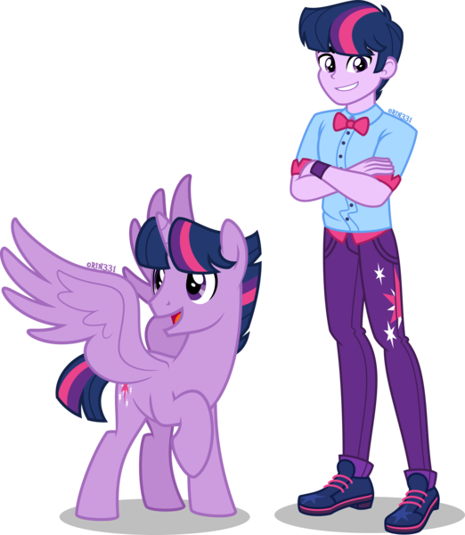 Size: 3479x4000 | Tagged: safe, artist:orin331, derpibooru import, twilight sparkle, twilight sparkle (alicorn), alicorn, pony, equestria girls, bowtie, clothes, crossed arms, cutie mark, cutie mark on clothes, dusk shine, equestria guys, grin, human ponidox, looking at you, male, open mouth, pants, prince dusk, raised hoof, rule 63, self paradox, self ponidox, shirt, shoes, smiling, stallion
