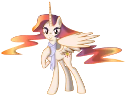 Size: 4000x3040 | Tagged: alicorn, alicorn oc, artist:magnusmagnum, clothes, derpibooru import, eyeshadow, high res, horn, looking at you, makeup, oc, raised hoof, safe, scarf, shade, show accurate, simple background, smiling, smiling at you, solo, spread wings, tall alicorn, transparent background, unofficial characters only, wings