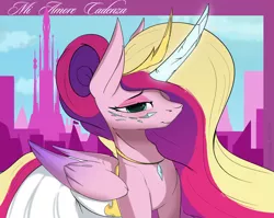 Size: 3620x2884 | Tagged: safe, artist:therealf1rebird, derpibooru import, princess cadance, alicorn, pony, crystal empire, crystal horn, curved horn, female, horn, looking at you, mare, solo, wings