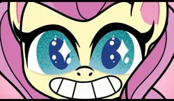 Size: 1024x600 | Tagged: cute, derpibooru import, female, fluttershy, giantess, giantshy, grin, looking at someone, looking at you, macro, my little pony: pony life, safe, screencap, shyabetes, size difference, smiling, spoiler:pony life s01e07, the trail less trotten