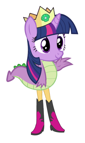 Size: 386x647 | Tagged: abomination, crown, derpibooru import, fusion, jewelry, legs, majestic as fuck, not salmon, regalia, safe, simple background, smiling, spike, standing, sunset shimmer, tail, transparent background, twilight sparkle, wat, waving, we have become one, what has science done