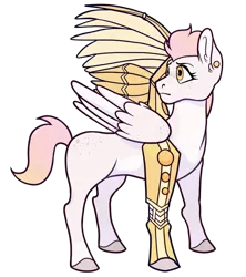 Size: 800x900 | Tagged: safe, artist:malphym, derpibooru import, oc, oc:gold sunrise, pegasus, pony, amputee, artificial wings, augmented, ear piercing, earring, female, jewelry, mare, piercing, prosthetic leg, prosthetic limb, prosthetic wing, prosthetics, simple background, solo, transparent background, wings