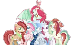 Size: 2016x1228 | Tagged: safe, artist:6-fingers-lover, derpibooru import, oc, oc:fire ball, oc:lucky hoof (6-fingers-lover), oc:poison ivy, oc:smooth blue, oc:strong heart, oc:sugar cane, unofficial characters only, dracony, dragon, earth pony, hybrid, pegasus, pony, unicorn, female, interspecies offspring, magical lesbian spawn, mare, offspring, parent:applejack, parent:bulk biceps, parent:fluttershy, parent:pinkie pie, parent:princess ember, parent:princess skystar, parent:rainbow dash, parent:rarity, parent:sunset shimmer, parent:trouble shoes, parent:troubleshoes clyde, parent:twilight sparkle, parents:embershy, parents:raribulk, parents:skypie, parents:sunsetdash, parents:troublejack, parents:twidash