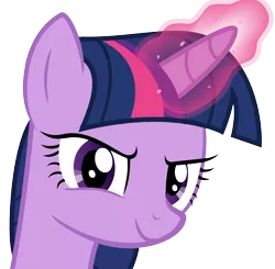 Size: 2386x2336 | Tagged: safe, artist:slb94, derpibooru import, twilight sparkle, looking at you, magic, simple background, smiling, smirk, solo, this will not end well, transparent background, vector