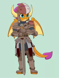 Size: 1500x2000 | Tagged: safe, artist:chedx, derpibooru import, smolder, dragon, armor, commission, female, for honor, knight, simple background, solo, sword, warden, weapon