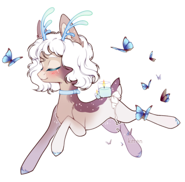 Size: 1257x1238 | Tagged: safe, artist:kitten-in-the-jar, derpibooru import, oc, butterfly, insect, original species, pony, scented pony, antlers, female, mare, simple background, solo, transparent background