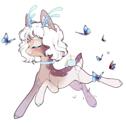 Size: 1257x1238 | Tagged: safe, artist:kitten-in-the-jar, derpibooru import, oc, butterfly, insect, original species, pony, scented pony, antlers, female, mare, simple background, solo, transparent background