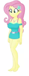 Size: 1700x4382 | Tagged: safe, derpibooru import, edit, editor:ah96, fluttershy, equestria girls, barefoot, big breasts, breast edit, breasts, busty fluttershy, cleavage, cropped, feet, female, geode of fauna, hair ornament, magical geodes, ms paint, simple background, solo, white background
