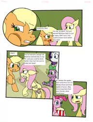 Size: 1700x2216 | Tagged: safe, artist:cmara, derpibooru import, applejack, fluttershy, pinkie pie, rarity, spike, dragon, earth pony, pegasus, pony, unicorn, comic:i'm busy, abuse, angry, bruised, comic, crying, eating, female, flutterrage, food, gritted teeth, hug, implied rainbow dash, makeup, male, mare, mascara, one eye closed, open mouth, popcorn, raised hoof, running makeup, sad, scared, underhoof, winged spike