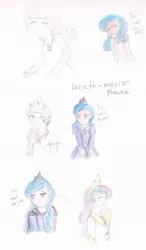 Size: 720x1235 | Tagged: safe, artist:wrath-marionphauna, derpibooru import, princess celestia, princess luna, human, angry, :c, >:c, cape, clothes, colored pencil drawing, comic, crown, cute, dress, ear piercing, earring, eyes closed, frown, humanized, jewelry, moon, necklace, ò3ó, one eye closed, piercing, pink-mane celestia, regalia, s1 luna, sad, smiling, traditional art, wink, yelling, young celestia, young luna