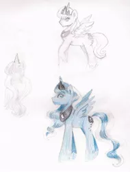 Size: 720x949 | Tagged: safe, artist:wrath-marionphauna, derpibooru import, princess luna, alicorn, colored pencil drawing, crown, female, jewelry, regalia, sketch, solo, traditional art