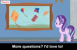 Size: 1920x1250 | Tagged: safe, artist:agrol, derpibooru import, edit, starlight glimmer, pony, unicorn, comic:celestia's servant interview, headmare of the school, caption, cs captions, cute, female, glimmerbetes, interview, kite, kites, mare, painting, that pony sure does love kites, youtube link in the description