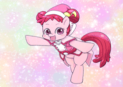Size: 659x465 | Tagged: safe, artist:yutoraru, derpibooru import, ponified, pony, animated, anime, bipedal, clothes, crossover, dancing, doremi harukaze, dorie goodwyn, female, gif, hat, image, japanese, magical doremi, moon runes, ojamajo doremi, open mouth, smiling, solo, witchling