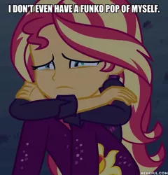 Size: 600x624 | Tagged: safe, derpibooru import, edit, edited screencap, screencap, sunset shimmer, equestria girls, equestria girls series, sunset's backstage pass!, spoiler:eqg series (season 2), caption, crying, image macro, memeful.com, sad, text