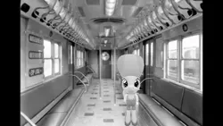 Size: 1334x750 | Tagged: safe, artist:topsangtheman, derpibooru import, cinnabar, golden hooves, quicksilver, earth pony, pony, 3d, irl, looking at you, monochrome, new york city, new york city subway, photo, ponies in real life, solo, source filmmaker