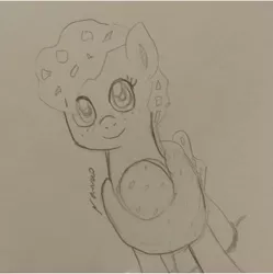 Size: 720x724 | Tagged: safe, artist:wrath-marionphauna, derpibooru import, oc, oc:choripony, unofficial characters only, bread, chile, chilean, choripan, chorizo, food, freckles, pencil drawing, sketch, smiling, solo, traditional art