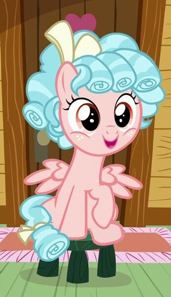 Size: 413x715 | Tagged: safe, derpibooru import, screencap, cozy glow, pegasus, pony, marks for effort, cozybetes, cute, female, filly, freckles, looking at you, solo, stool