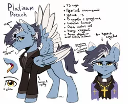 Size: 1700x1386 | Tagged: safe, artist:dorkmark, derpibooru import, oc, oc:platinum preach, unofficial characters only, pegasus, pony, vampire, clothes, cyrillic, priest, reference sheet, russian, simple background, sketch, solo, white background