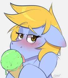 Size: 1671x1920 | Tagged: suggestive, artist:fleet-wing, derpibooru import, oc, oc:essa bolt, eating, food, ice cream, ice cream cone, lewd, locking, looking at you, suggestive eating, tongue out