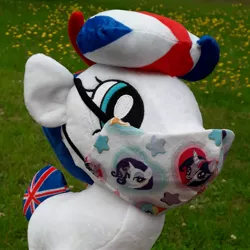 Size: 2004x2003 | Tagged: safe, derpibooru import, oc, oc:britannia (uk ponycon), coronavirus, covid-19, high res, irl, mask, photo, plushie, solo, uk ponycon, united kingdom