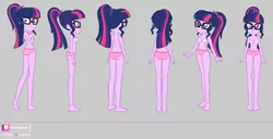 Size: 3983x2039 | Tagged: suggestive, artist:invisibleink, derpibooru import, sci-twi, twilight sparkle, equestria girls, equestria girls series, belly button, bra, breasts, cleavage, clothes, feet, female, frilly underwear, glasses, hat, image, mismatched underwear, panties, patreon, pink underwear, png, ribbon, solo, solo female, striped underwear, underwear, white underwear